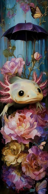 Free printable axolotl bookmark featuring a floral axolotl